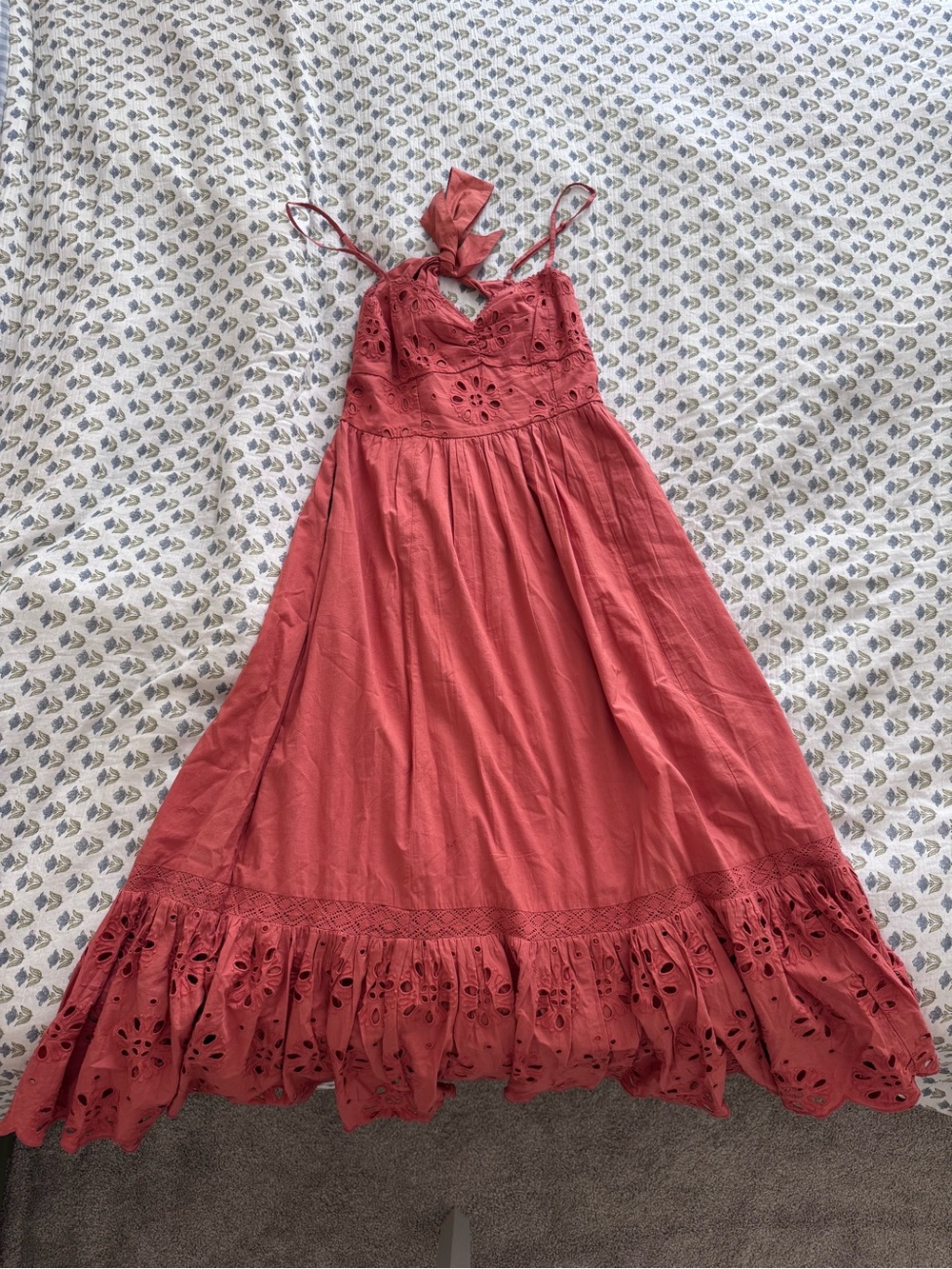 American Eagle Catie Corset Eyelet Midi Dress Terracotta NWT Medium